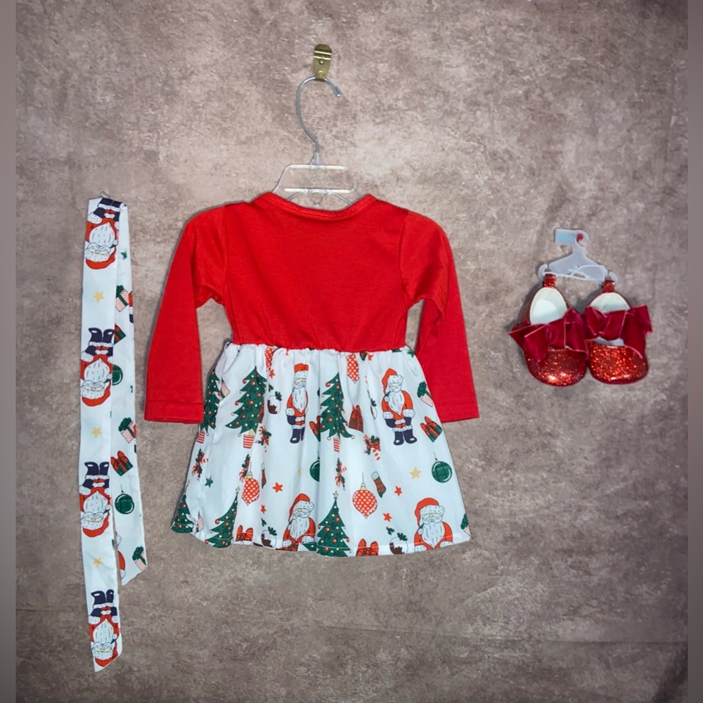 Festive holiday dress~Baby size 9-12 months~has hair tie & shoes (size 6-9)~NWOT - Picture 4 of 4